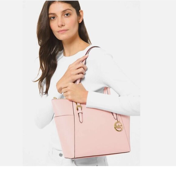 New Michael Kors Charlotte Large Shoulder Tote Saffiano Leather Powder Blush - Picture 2 of 3